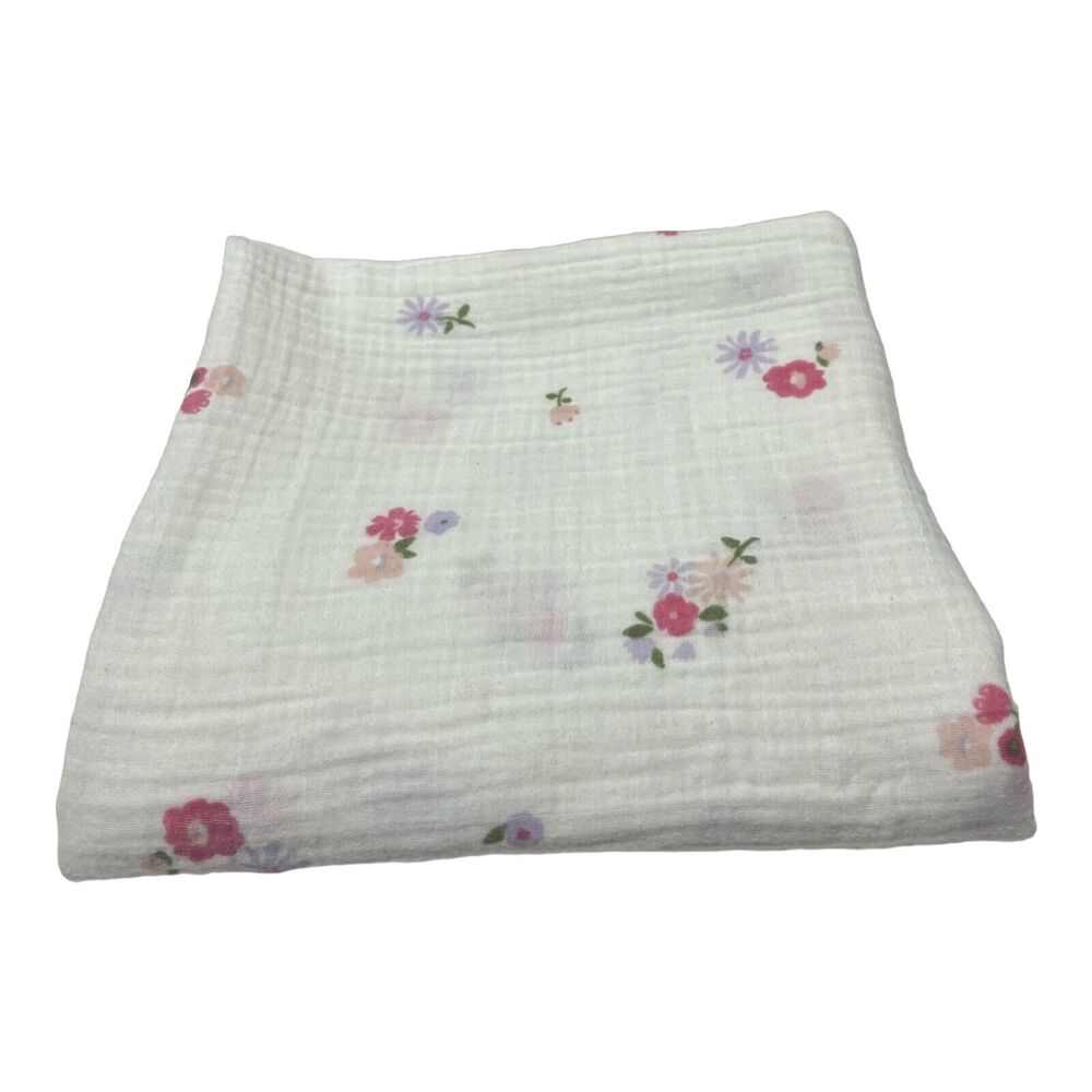 Okie Dokie Floral Muslin Swaddle Baby Blanket Pink Purple Flowers 100% Cotton
